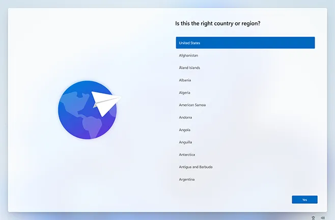 Region Selection screen